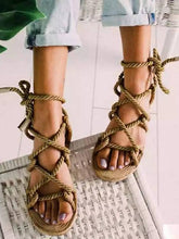 Load image into Gallery viewer, Color Matching Large Size Twine Straps Flat Bottom Women's Sandals Beach Shoes