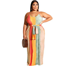 Load image into Gallery viewer, Large Women's Stripe Loose Dress with Belt and Suspender Summer