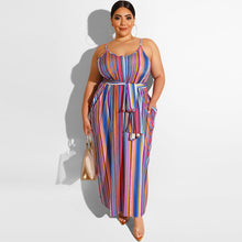 Load image into Gallery viewer, Large Women's Stripe Loose Dress with Belt and Suspender Summer