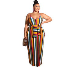 Load image into Gallery viewer, Large Women's Stripe Loose Dress with Belt and Suspender Summer