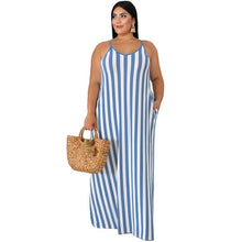 Load image into Gallery viewer, Large Women's Stripe Loose Dress with Belt and Suspender Summer