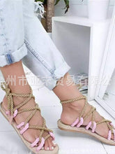 Load image into Gallery viewer, Color Matching Large Size Twine Straps Flat Bottom Women's Sandals Beach Shoes
