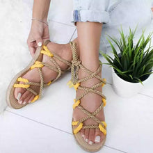 Load image into Gallery viewer, Color Matching Large Size Twine Straps Flat Bottom Women's Sandals Beach Shoes