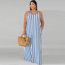 Load image into Gallery viewer, Large Women's Stripe Loose Dress with Belt and Suspender Summer