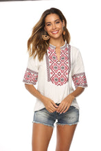 Load image into Gallery viewer, Sexy Loose Deep V-Neck Solid Embroidered Five-point Sleeve Shirt