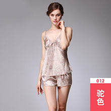 Load image into Gallery viewer, Ice Silk Pajamas Dragon Pattern Summer Silk Sleeping Skirts Women's Suspenders Shorts Two Suit Pendant Home Clothes