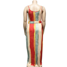 Load image into Gallery viewer, Large Women's Stripe Loose Dress with Belt and Suspender Summer