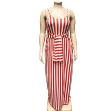 Load image into Gallery viewer, Large Women's Stripe Loose Dress with Belt and Suspender Summer