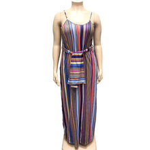 Load image into Gallery viewer, Large Women's Stripe Loose Dress with Belt and Suspender Summer