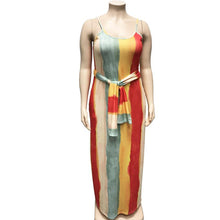 Load image into Gallery viewer, Large Women's Stripe Loose Dress with Belt and Suspender Summer