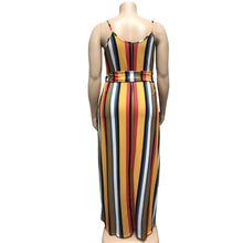 Load image into Gallery viewer, Large Women's Stripe Loose Dress with Belt and Suspender Summer