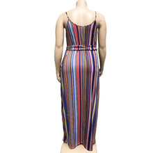 Load image into Gallery viewer, Large Women's Stripe Loose Dress with Belt and Suspender Summer
