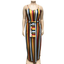 Load image into Gallery viewer, Large Women's Stripe Loose Dress with Belt and Suspender Summer