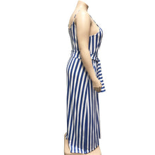 Load image into Gallery viewer, Large Women's Stripe Loose Dress with Belt and Suspender Summer