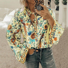 Load image into Gallery viewer, Women's Loose Long Sleeve Printed Stand Up Collar Single Breasted Shirt