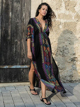 Load image into Gallery viewer, Bohemia Deep V Neck Split-side Elastic Waist Kaftan Beach Dress