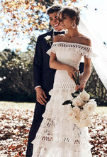 Load image into Gallery viewer, Women's Lace One Shoulder Lotus Leaf Wedding Evening Party Dress