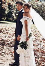 Load image into Gallery viewer, Women's Lace One Shoulder Lotus Leaf Wedding Evening Party Dress