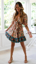 Load image into Gallery viewer, New Bohemian Holiday Print Dress Lace-up V-Neck Beach Dress