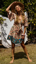 Load image into Gallery viewer, New Bohemian Holiday Print Dress Lace-up V-Neck Beach Dress