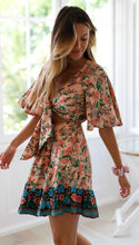Load image into Gallery viewer, New Bohemian Holiday Print Dress Lace-up V-Neck Beach Dress