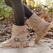 Load image into Gallery viewer, Tassel Flat Sole Large Buckle Hand Sewn National Style Cotton Boots