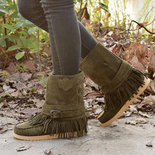Load image into Gallery viewer, Tassel Flat Sole Large Buckle Hand Sewn National Style Cotton Boots
