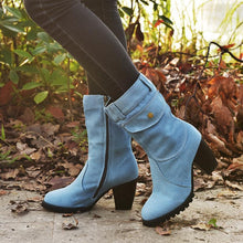 Load image into Gallery viewer, High-heeled Denim Medium-length Women's Boots