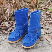 Load image into Gallery viewer, Tassel Flat Sole Large Buckle Hand Sewn National Style Cotton Boots