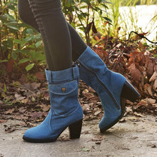 Load image into Gallery viewer, High-heeled Denim Medium-length Women's Boots
