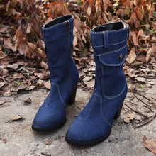 Load image into Gallery viewer, High-heeled Denim Medium-length Women's Boots