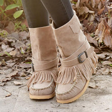 Load image into Gallery viewer, Tassel Flat Sole Large Buckle Hand Sewn National Style Cotton Boots