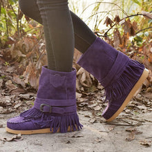 Load image into Gallery viewer, Tassel Flat Sole Large Buckle Hand Sewn National Style Cotton Boots