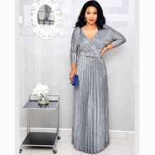 Load image into Gallery viewer, Women's Fashion Long Sleeve Foil Gold Pleated Pleated Skirt with Belt Glitter Fabric