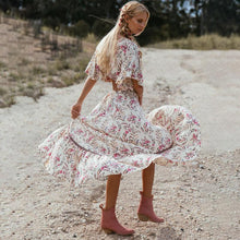 Load image into Gallery viewer, Bohemian deep V collar tie with back-to-back retro-printed large irregular dress