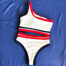 Load image into Gallery viewer, One-shoulder Swimsuit Split Striped Bikini
