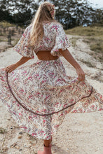 Load image into Gallery viewer, Bohemian deep V collar tie with back-to-back retro-printed large irregular dress