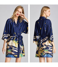 Load image into Gallery viewer, Ice silk pajamas women's summer silk nightgown bathrobe morning gowns large printed household clothes women's summer thin