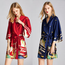 Load image into Gallery viewer, Ice silk pajamas women's summer silk nightgown bathrobe morning gowns large printed household clothes women's summer thin