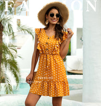 Load image into Gallery viewer, Summer Fly Sleeve Lace Up High Waist Ruffle Hem Fashion Print Holiday Skirt