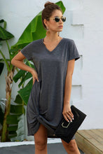 Load image into Gallery viewer, Summer's New Short-sleeved V-neck Hem Knotted Open Fork Loose Casual Skirt