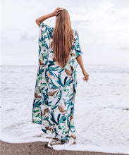 Load image into Gallery viewer, New White Background Leaf Print Beach Loose Seaside Cover up