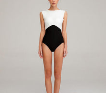 Load image into Gallery viewer, New Solid Color Black and White Stitching Bikini One-piece Triangle Swimsuit