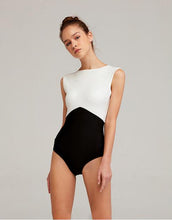 Load image into Gallery viewer, New Solid Color Black and White Stitching Bikini One-piece Triangle Swimsuit