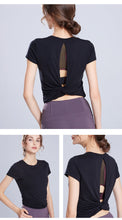 Load image into Gallery viewer, Solid Color Women's Gym Pink Black White Yoga Crop Top Yoga Shirt Sexy Back Hollow Short Sleeve Sports T-shirt Fitness Quick-Dry Yoga Clothes Top