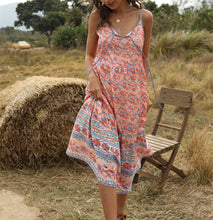 Load image into Gallery viewer, Bohemian Wind Printing Loose V-neck Stitching Large Suspender Dress Women's Clothing