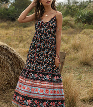 Load image into Gallery viewer, Bohemian Wind Printing Loose V-neck Stitching Large Suspender Dress Women's Clothing