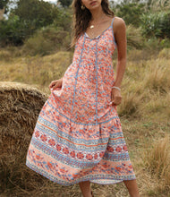 Load image into Gallery viewer, Bohemian Wind Printing Loose V-neck Stitching Large Suspender Dress Women's Clothing