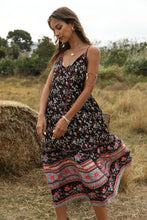 Load image into Gallery viewer, Bohemian Wind Printing Loose V-neck Stitching Large Suspender Dress Women's Clothing