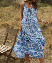 Load image into Gallery viewer, Bohemian Wind Printing Loose V-neck Stitching Large Suspender Dress Women's Clothing